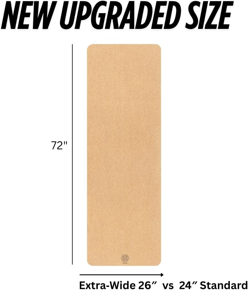 Cork Yoga Mat with Natural Rubber Base, Extra Size, Thickness and Support, Excellent Cushion & Grip, Non-Slip, Non-Toxic, Sweat-Resistant, Sustainable, Eco-friendly Exercise Mat