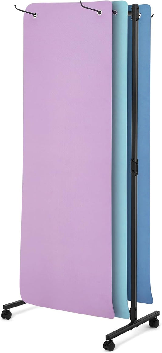 DaisyInner Hanging Yoga Mat Rolling Cart on Wheels Large Capacity Yoga Mat Rack Holder Stand Storage, Holds 40 Mats for Gym Workout Room Equipment