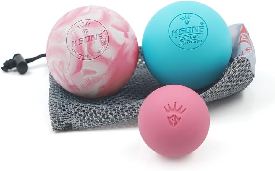 KSONE Massage Lacrosse Balls -Massage Balls for Myofacial Release&Trigger Point Therapy-Set of 2-Hard Lacrosse Massage Ball &Soft Massage Ball with one mini Ball