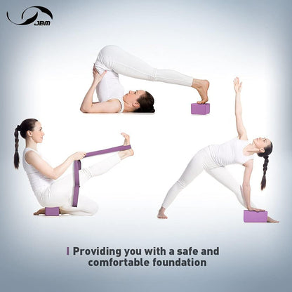 JBM Yoga Blocks 2 Pack with Strap, Cork Block 2 Pack EVA Foam Yoga Bricks Set,Stretch Blocks