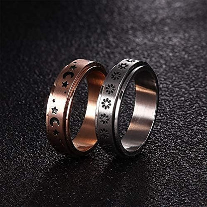 FUNRUN JEWELRY Stainless Steel Fidget Anxiety Ring for Women Men Fidget Spinner Rings Moon Star Celtic Stress Relieving Spinning Ring Wedding Band Rings Set,4-6Pcs