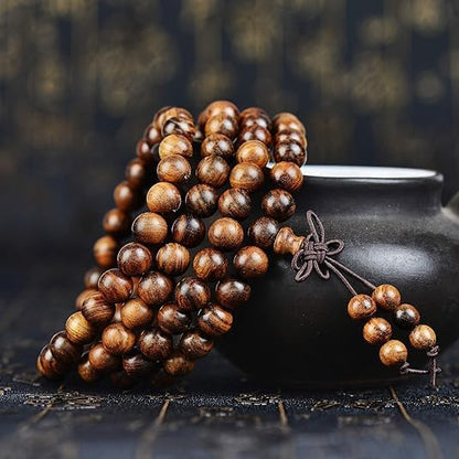 Handmade Mala Beads Bracelet 108 8mm Prayer Meditation Bracelet Sandalwood Elastic, Buddhist Beads, Prayer Mala Necklace for Men and Women Gifts
