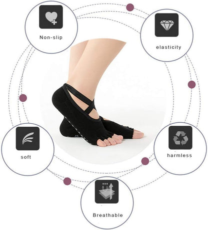 Pengxiaomei 4 Pairs Non Slip Yoga Socks, Women's Yoga Socks with Toes, Clasped Socks for Ballet Barre Dance