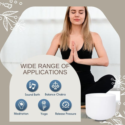 8 inch White C Note Root Chakra Quartz Crystal Singing Bowl, for Healing Mindfulness Meditation Yoga Sound Baths, with Rubber Mallet O-ring