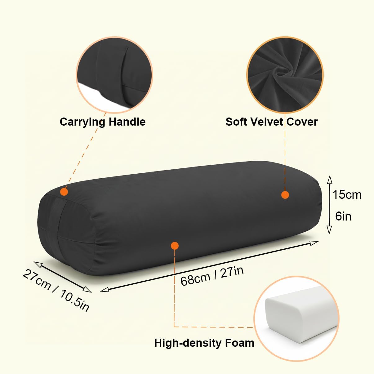 Yoga Bolster Pillow for Restorative & Yin Yoga - Meditation Pillow with Velvet Cover - Rectangular