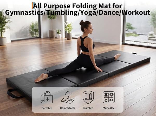 Gymnastics Mat, 6x2/3Ft 2-Inch Thick 4-Fold Exercise Floor Mat for Home Gym, Portable Yoga Mat for Pilates, Aerobics, Martial Arts & Training