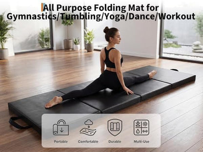 6x2FT Folding Gymnastics Mat, 2-Inch Thick 4-Fold Exercise Floor Mat for Home Gym, Portable Yoga Mat for Pilates, Aerobics, Martial Arts & Training