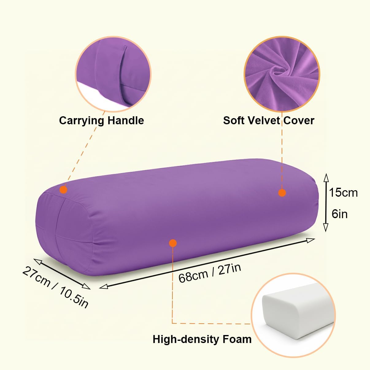 Yoga Bolster Pillow for Restorative & Yin Yoga - Meditation Pillow with Velvet Cover - Rectangular