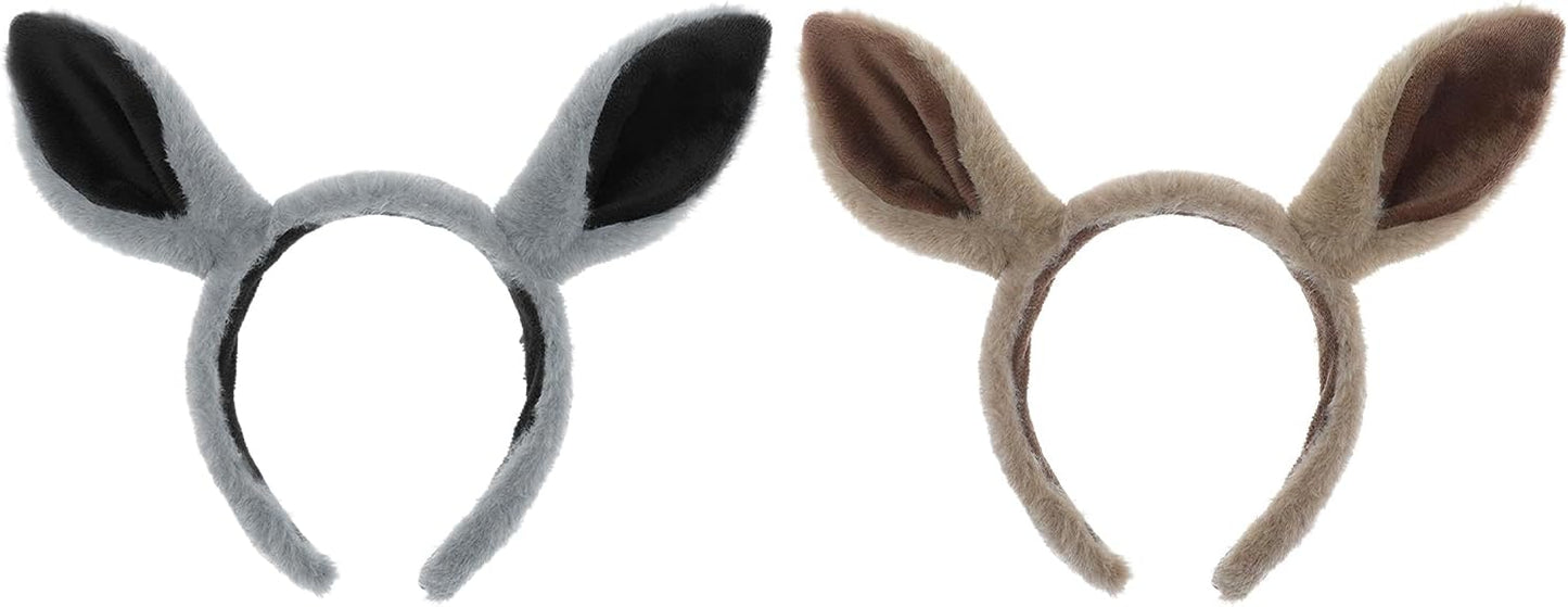 IPENNY 2 Pcs Womens Plush Animal Ears & Horns Headband Halloween Costume Hairbands Cartoon Headbands for Cosplay Makeup, Yoga