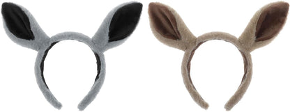 IPENNY 2 Pcs Womens Plush Animal Ears & Horns Headband Halloween Costume Hairbands Cartoon Headbands for Cosplay Makeup, Yoga