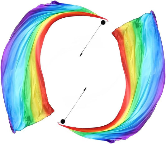 2 Sets Belly Dance Colorful Veil Poi Silk Poi Throwing Balls Poi Throwing Balls Scarf Poi Streamer with Poi Balls Belly Dance Ball for Belly Dance Performance, for Parties Dances Performances