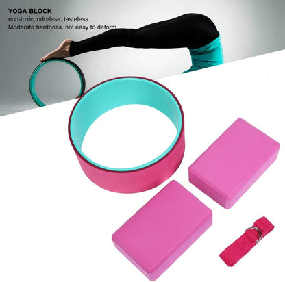 Yoga Wheel Yoga Block Yoga Stretch Belt Fitness Set Pink Exercise Workout Accessories 4pcs