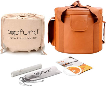 TOPFUND F Note Crystal Singing Bowl 10 inch Heart Chakra with Heavy Duty Carrying Case and Suede Mallet