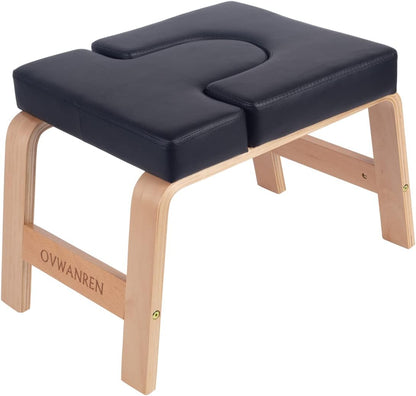 Yoga Headstand Bench- Stand Yoga Chair for Family, Gym - Wood and PU Pads - Relieve Fatigue and Build Up Body (Black)