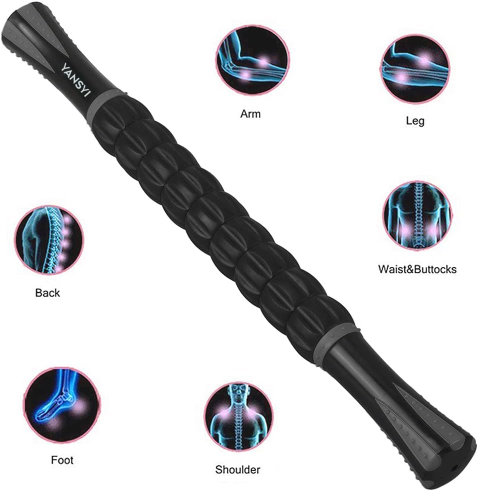 YANSYI Professional 9-Roller Deep Tissue Massage Stick - Portable Muscle Recovery Roller for Athletes, Relieves Post-Workout Soreness & Leg/Back Pain - Portable Physio Tool (Purple)