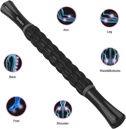 YANSYI Professional 9-Roller Deep Tissue Massage Stick - Portable Muscle Recovery Roller for Athletes, Relieves Post-Workout Soreness & Leg/Back Pain - Portable Physio Tool (Purple)