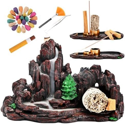 Mountain Waterfall Incense Burner，Backfall Incense Holder River, Incense Falls Meditation Decor for Room with Upgrade Incense Cones and Accessories (Mountain)