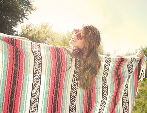 Del Mex Classic Mexican Blanket, Large Authentic Woven Falsa Throw (70"x50"), Artisan Southwest Décor for Beach, Yoga, Outdoors (Lavender)