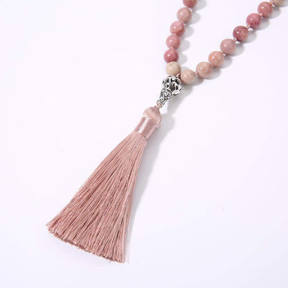 108 Mala Beads Necklace Semi-Precious Gem Stones Meditation Necklace 108 Hand Knotted Japa Mala Beaded Tassel Necklace with Tree of Life Pendant