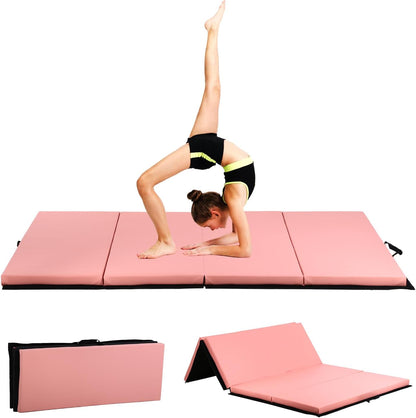 Gymnastics Mat for Tumbling, Folding Tumbling Mat Exercise Mat Gym Mat Tumbling Mats for Kids, Adults, PU Leather Yoga Mat with Carrying Handles