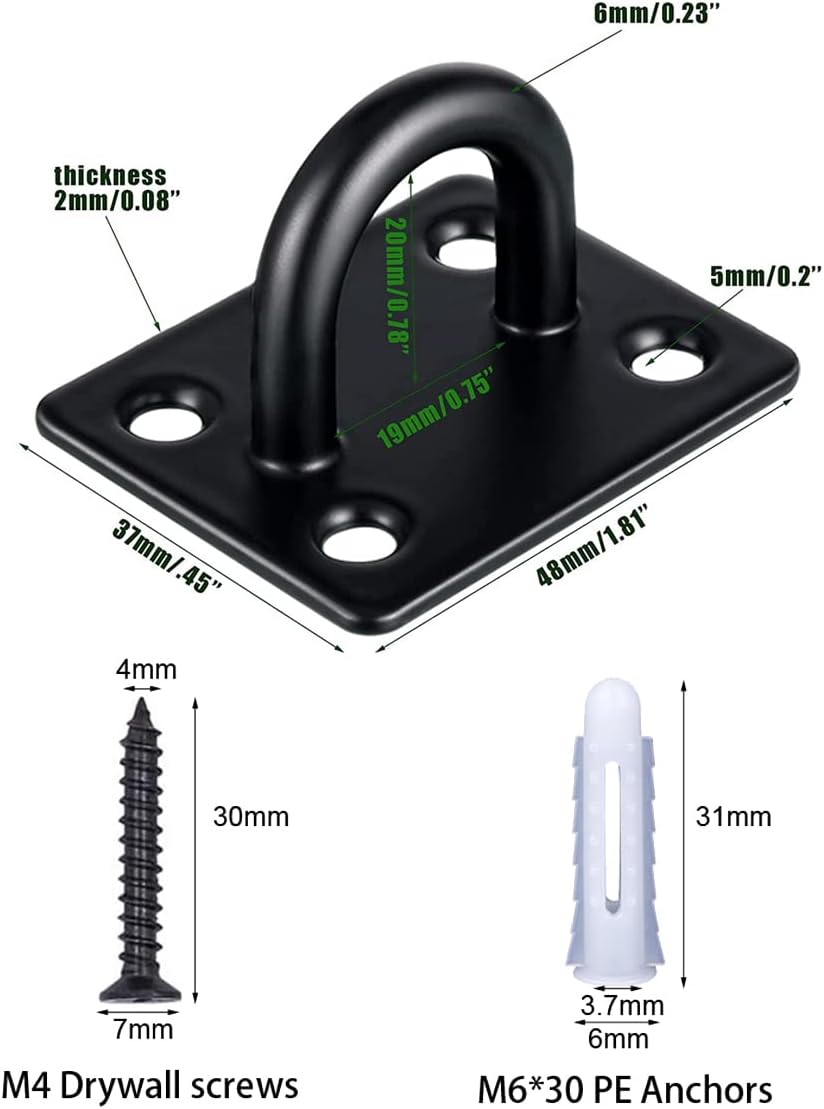 Stainless Steel Ceiling Hooks Pad Eyes Plate 6pcs 1.8" Heavy Duty Marine Hardware Hooks with Screws and Plastic Anchors Wall Mount Top Hook Hanging for Yoga Hammock Sandbag Plant Basket