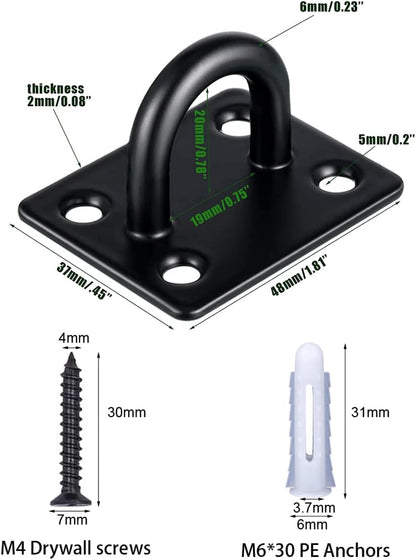 Stainless Steel Ceiling Hooks Pad Eyes Plate 6pcs 1.8" Heavy Duty Marine Hardware Hooks with Screws and Plastic Anchors Wall Mount Top Hook Hanging for Yoga Hammock Sandbag Plant Basket