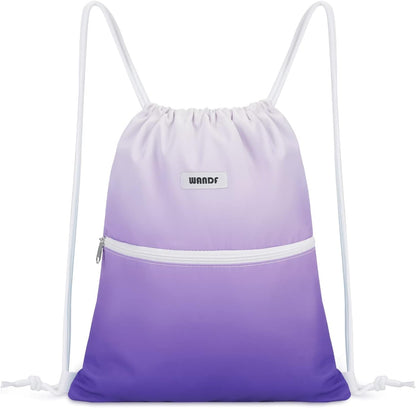 WANDF Drawstring Backpack String Bag Sackpack Cinch Water Resistant Nylon for Gym Shopping Sport Yoga (Black)
