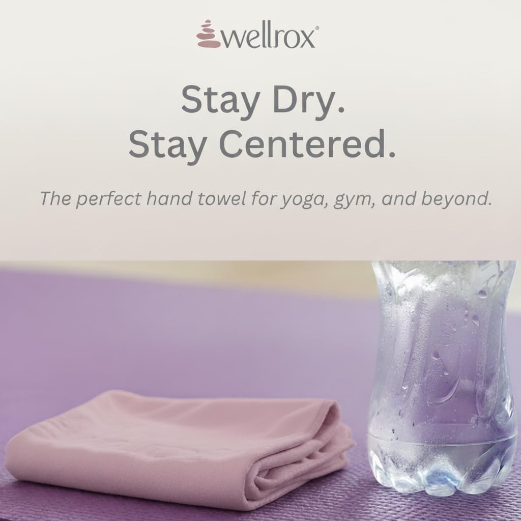 Wellrox Microfiber Yoga Hand Towel – Super Soft, Quick-Dry, Non Slip Yoga Towel for Hot Pilates, Gym & Workouts (26.5" x 16", Lavender)