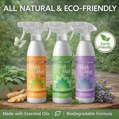 Fresh Mat Yoga Mat Cleaner Spray - Natural Deodorizing Cleaner for Yoga Mats & Fitness Equipment - No-Rinse, Residue-Free Formula with Witch Hazel & Essential Oil, Refreshing Citrus Ginger (24 fl oz).