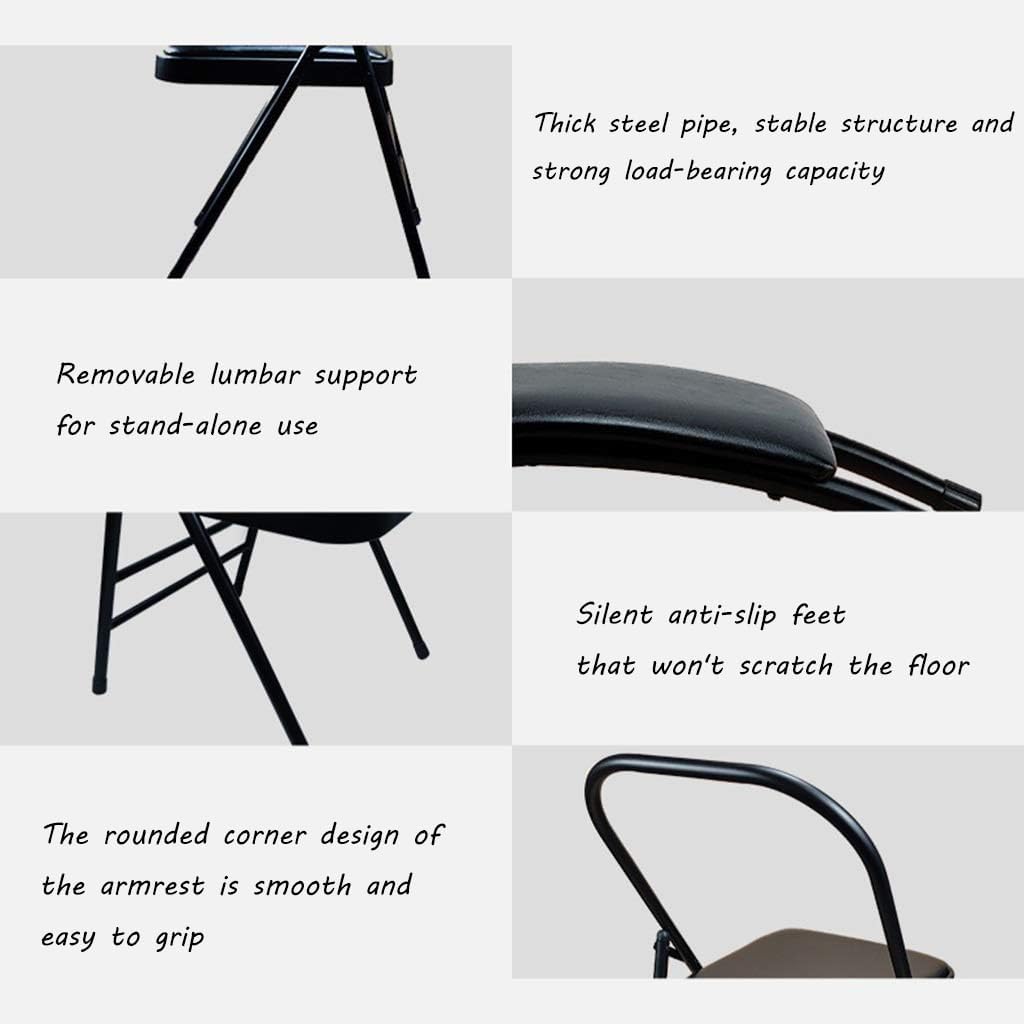 Pilates Yoga Chair,Metal Folding Chair, Removable Seat Cushion,Yoga Assist Chair with Back Support,Portable Inversion Chair,Backless Yoga Chair,Black,Without Lumbar Support