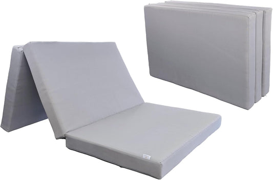 JMGBird Tri-Fold Memory Foam Yoga Mat 4 Inch - Portable Foldable with Washable Cover for Travel, Camping, Yoga (76x39x4 Inch, Grey)