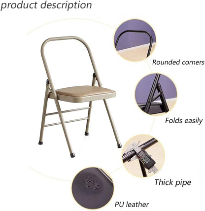 Pilates Chair,Iyengar Yoga Chair,Backless Yoga Chair Prop,Foldable and Portable Folding Stools Supports Balance Training,Khaki-45 * 42 * 83cm