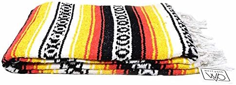 Open Road Goods Heavyweight Mexican Falsa Yoga Blanket, Extra Thick with Stripes - Great Beach, Picnic, or Throw - Handmade Sunfire Red, Orange, and Black Colors