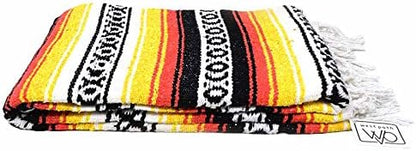 Open Road Goods Heavyweight Mexican Falsa Yoga Blanket, Extra Thick with Stripes - Great Beach, Picnic, or Throw - Handmade Sunfire Red, Orange, and Black Colors