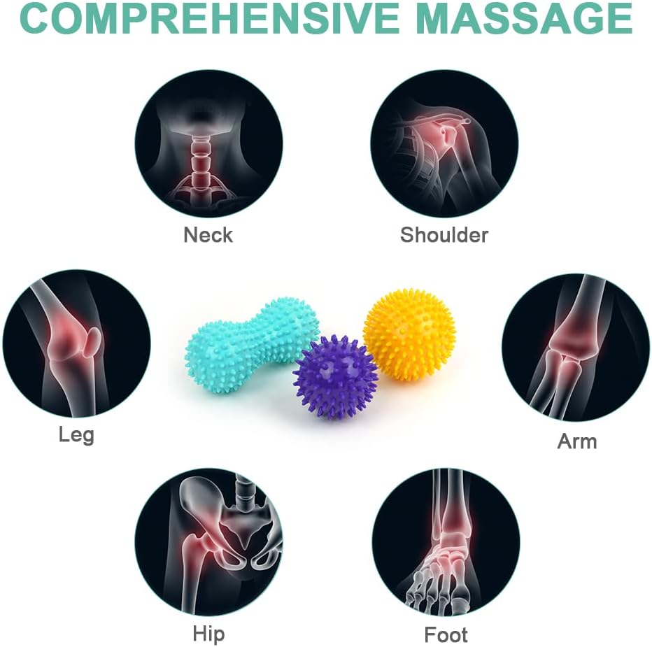 URAQT Spiky Massage Ball Set, 2 Pack Physical Therapy Massage Balls, Hard Lacrosse Ball & Spiky Massage Ball for Myofascial Release and Trigger Point Deep Tissue Massage (Red)