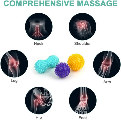 URAQT Spiky Massage Ball Set, 2 Pack Physical Therapy Massage Balls, Hard Lacrosse Ball & Spiky Massage Ball for Myofascial Release and Trigger Point Deep Tissue Massage (Red)