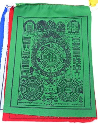 Tibetan Prayer Flags Astrology Zodiac Wheel – Handmade Cotton Buddhist Prayer Flags for Positive Energy, Meditation, Outdoor Spiritual Decor (Set of 10)