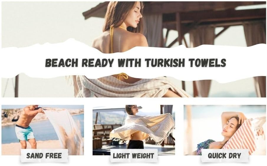 Bazaar Anatolia Turkish Beach Towel – 100% Cotton, Quick Dry, Lightweight and Sand Free – Perfect for Bathroom, Travel, Yoga, Camping, Oversized 71x39 inches - Diamond Black - Colors C