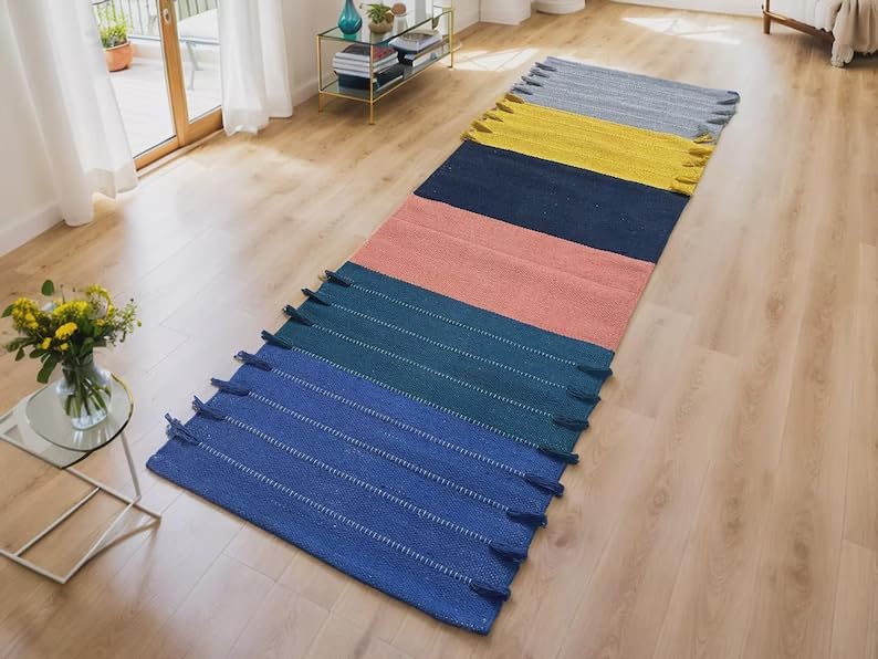 Payal Rugs Cotton Yoga Mat - Eco-Friendly Hand-Woven Rug - Non Slip & Thick (24”x72”x5mm) for Yoga Everyday Fitness at Home - Comfortable Extra-Long