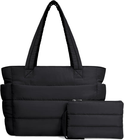 TOPDesign Puffer Tote Bag for Women, Lightweight Puffy Handbag with Compartments, Quilted Shoulder Bag for Work, Travel, Gym - Colors A