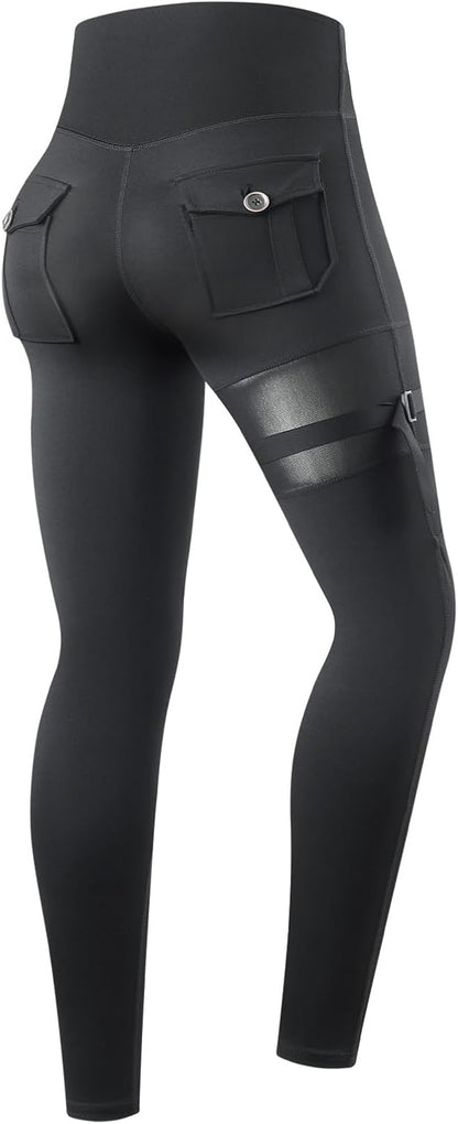 WOSAWE Women's Motorcycle Yoga Leggings with Removable Knee Pads Butt Lifting Cargo Pants