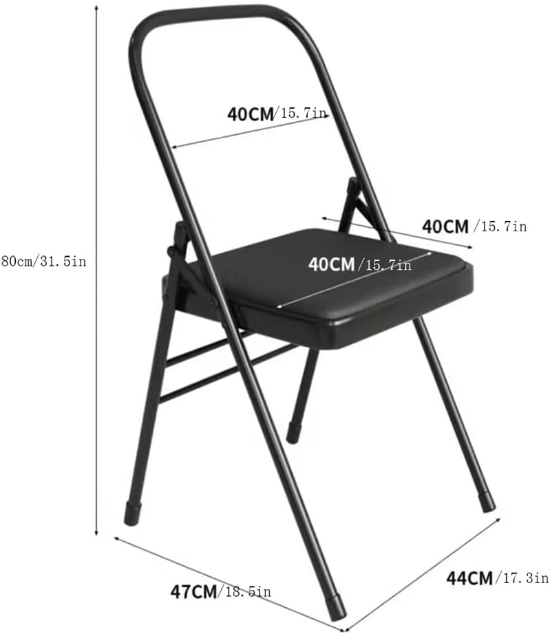 Portable Yoga Folding Chair, Strengthened Backless Support Stool for Iyengar Practice, Metal Frame, White, 31.5" x 18.5" x 17.3", Ideal for Yoga Enthusiasts