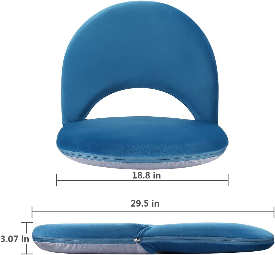 Nnewvante Floor Chair Adjustable Back Support Chair Foldable Meditation Seating Suede-Like Fabric Multiangle Cushioned Recliner for Adults Kids Video-Gaming Reading Watching, Navy