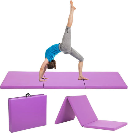Gymnastics Mat for Tumbling, Folding Tumbling Mat Exercise Mat Gym Mat Tumbling Mats for Kids, Adults, PU Leather Yoga Mat with Carrying Handles