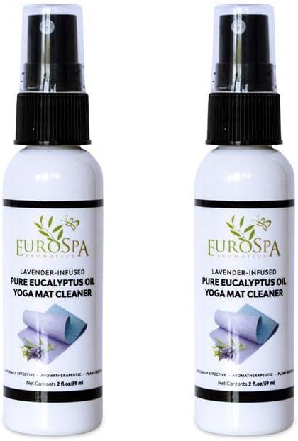 EuroSpa Aromatics Lavender Infused Pure Eucalyptus Oil Yoga Mat Cleaner & Deodorizer - Premium Aromatherapeutic & Relaxing Essential Oil Spray - 16oz, 2 Pack