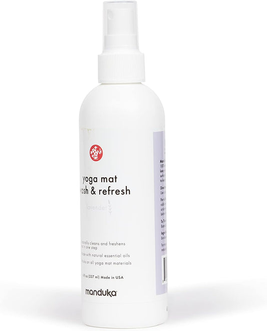 Manduka Yoga Mat Wash and Refresh – 100% Natural Essential Oil Yoga Mat Cleaning Spray, Fitness Equipment and Gym Accessories Cleaner, Non-irritating, Pet Friendly | Lemongrass Scent, 32 oz