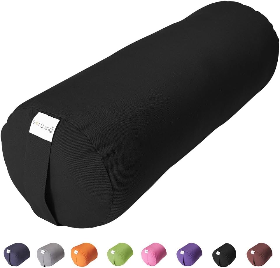 Sol Living Yoga Bolster Pillow for Meditation and Restorative Yoga - 100% Cotton, Cylindrical, Firm Cushion with Washable Cover for Balance and Support