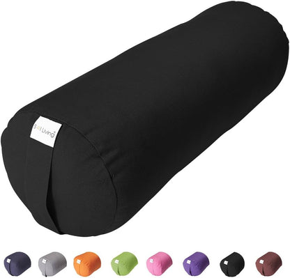 Sol Living Yoga Bolster Pillow for Meditation and Restorative Yoga - 100% Cotton, Cylindrical, Firm Cushion with Washable Cover for Balance and Support