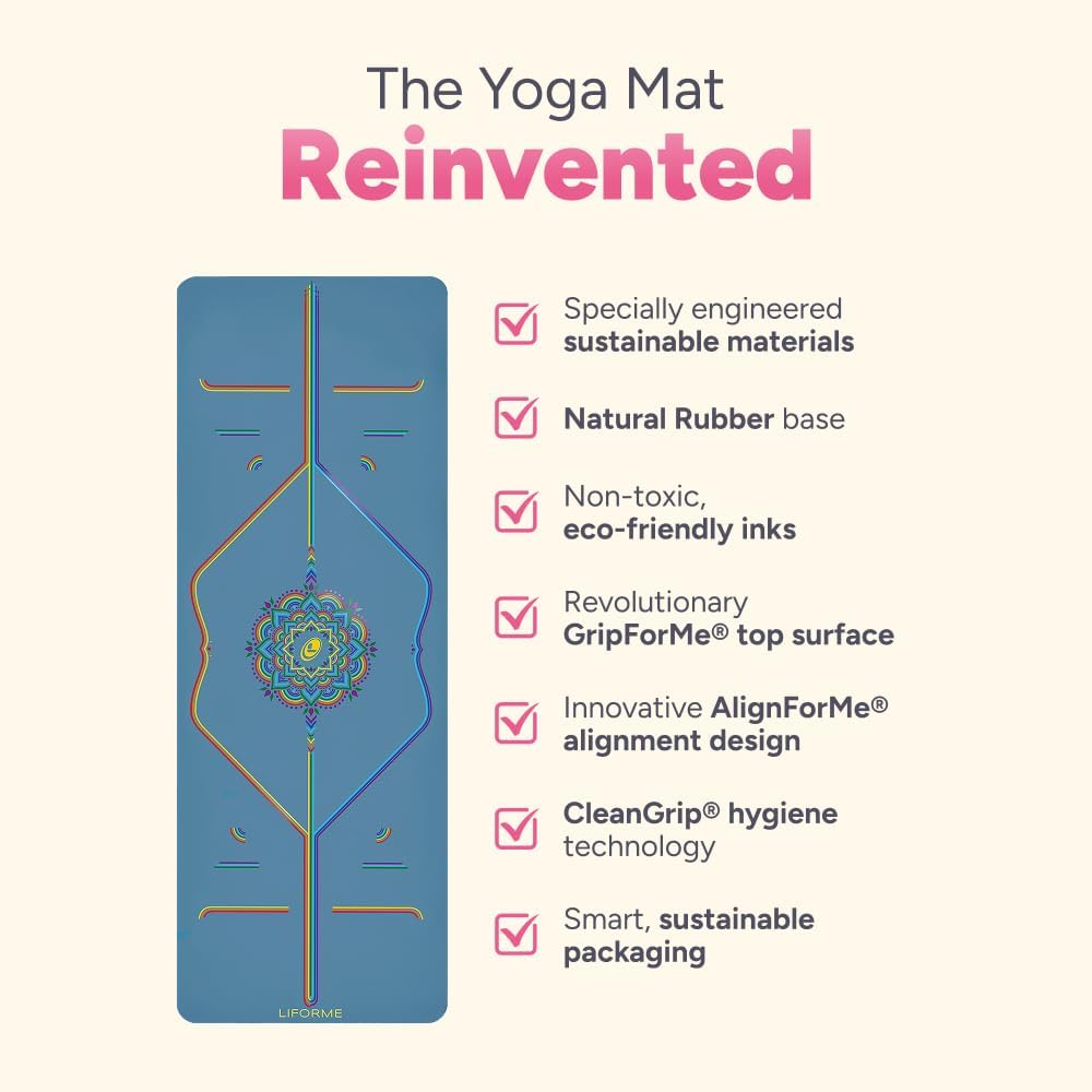 Liforme Printed Yoga Mat Collection - Free Yoga Bag Included - Patented Alignment System, Warrior-like Grip, Non-Slip, Eco-friendly, Sweat-resistant, Long, Wide and Thick for Comfort