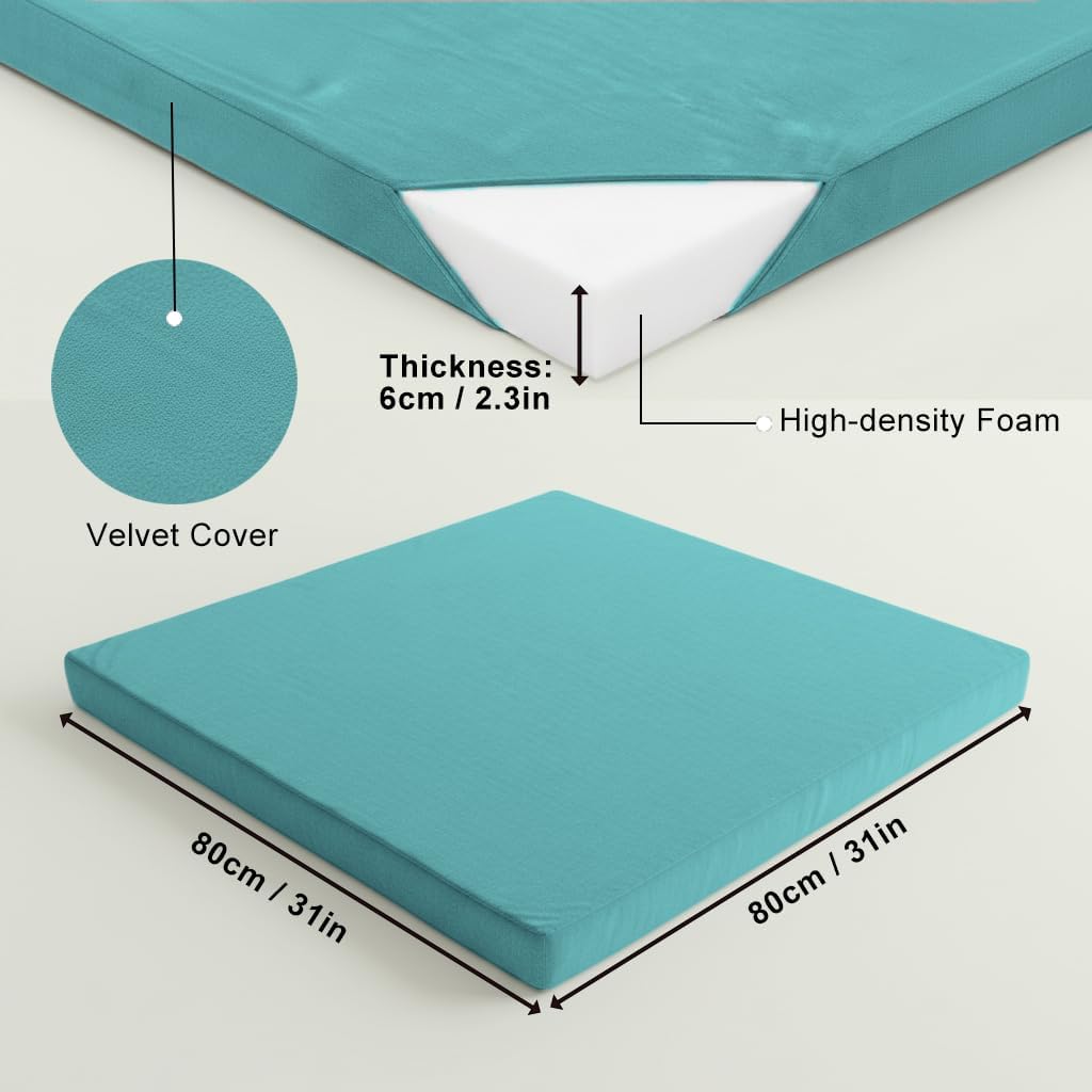 Velvet Zabuton Meditation Mat - Large Floor Pillow for Adults & Yoga Meditation Cushion - High Density Foam Floor Seating with Washable Cover, 31x31 Inch (Green)